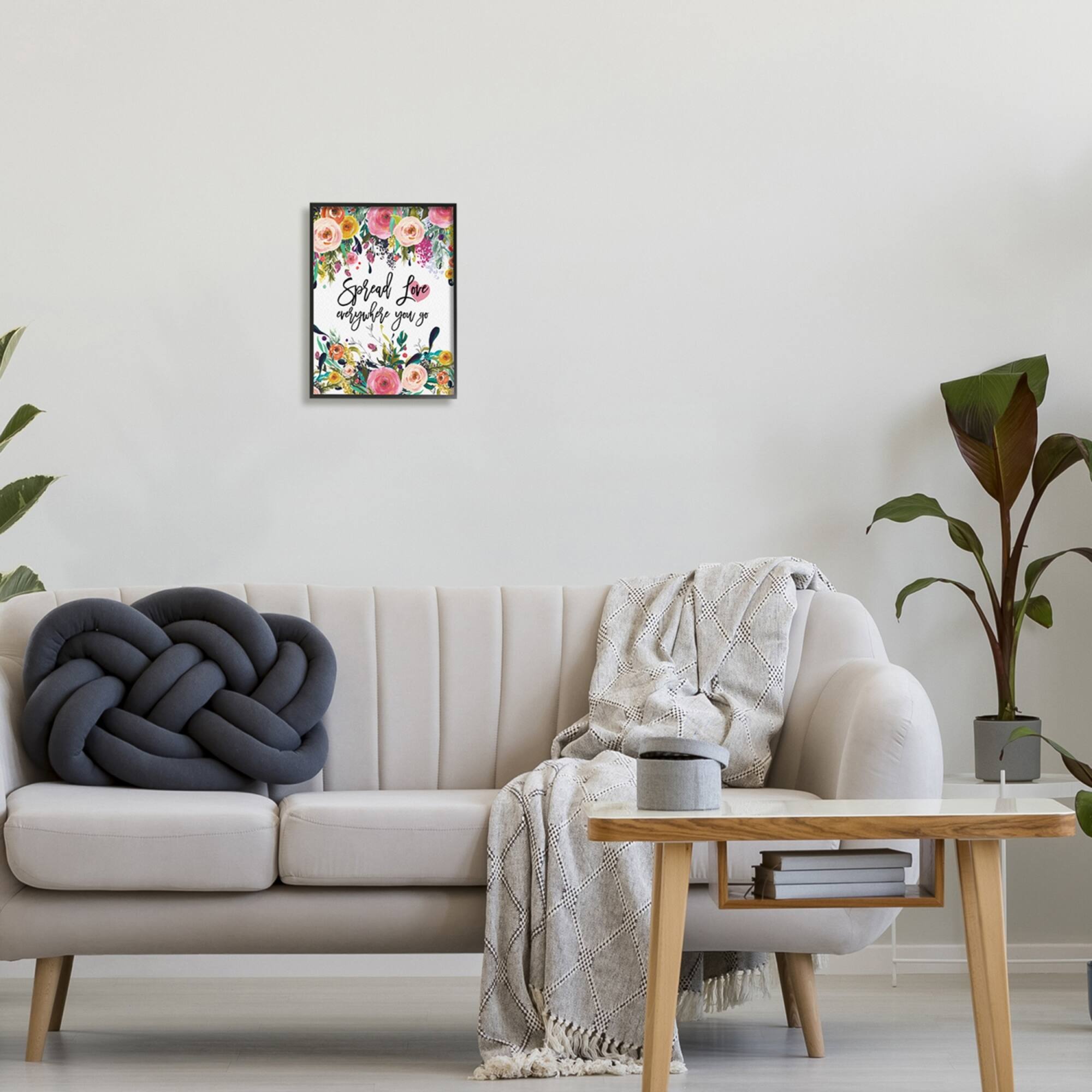 Stupell Industries Spread Love Phrase Pink Floral Blooms Calligraphy Framed Giclee Art